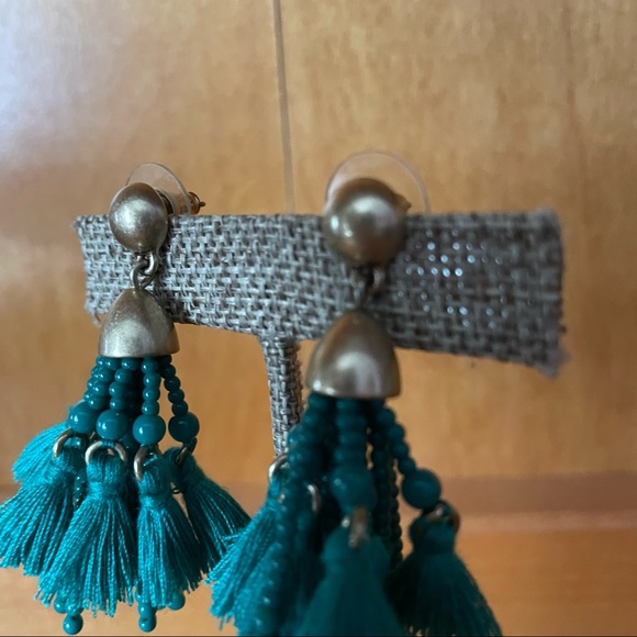 J. Crew Teal Beaded Tassel Earrings - Picture 5 of 5